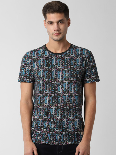 

Peter England Casuals Men Grey & Black Slim Fit Printed Round Neck T-shirt