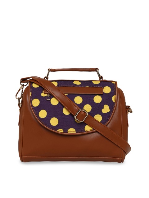 

KLEIO Yellow & Tan Brown Printed Satchel
