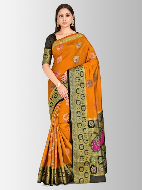 

MIMOSA Rust & Black Art Silk Embellished Kanjeevaram Saree