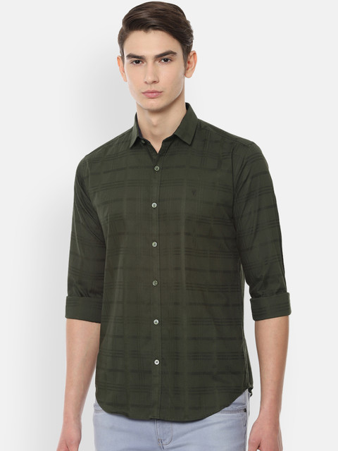 

V Dot Men Olive Green Slim Fit Checked Casual Shirt