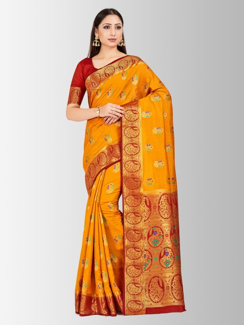 

MIMOSA Orange Art Silk Embellished Paithani Saree