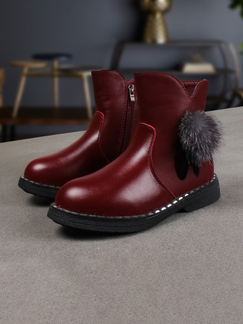 

Walktrendy Girls Maroon Solid Synthetic High-Top Flat Boots