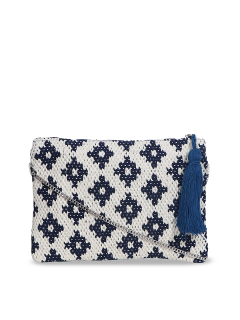 

Diwaah White & Navy Blue Embroidered Handmade Purse Clutch