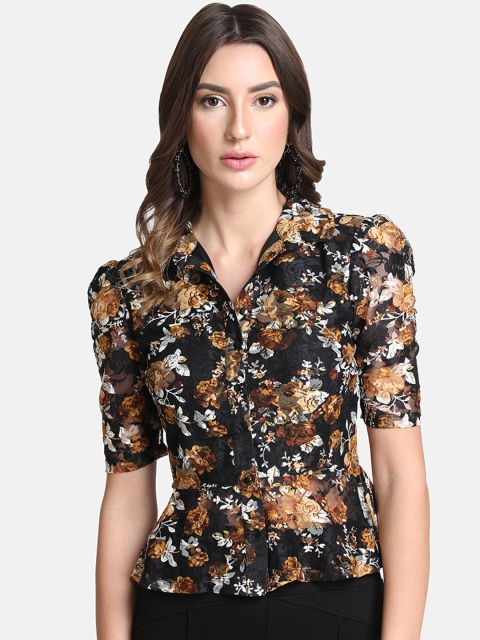 

Kazo Women Black Printed Shirt Style Top