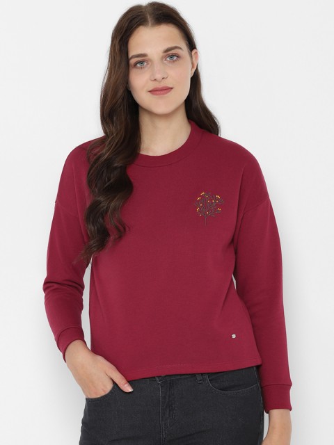 

Allen Solly Woman Maroon Self Design Sweatshirt