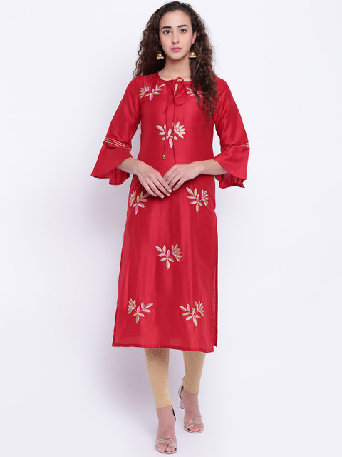 

Shakumbhari Women Red & Pink Embroidered Straight Kurta