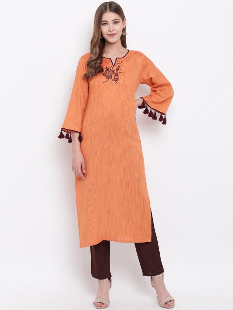 

Shakumbhari Women Orange Embroidered Straight Kurta