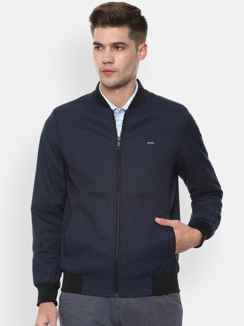 

Van Heusen Men Navy Blue Self Design Padded Jacket