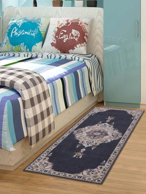 

RUGSMITH Navy Blue & Beige Patterned Anti-Skid Rectangle Floor Runner