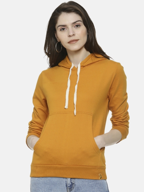 

Campus Sutra Women Mustard Yellow Solid Hooded Sweatshirt