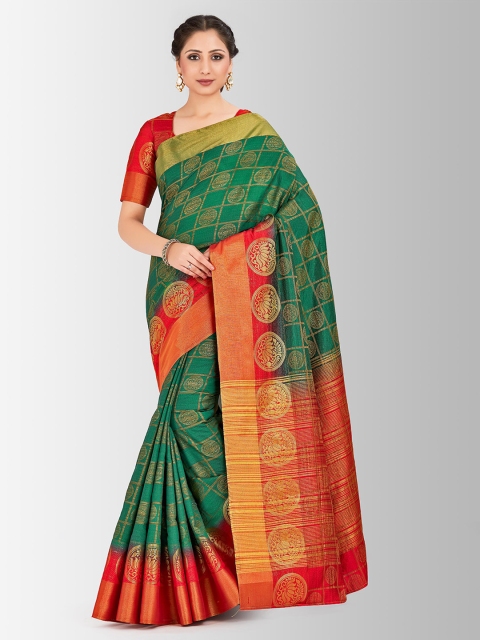 

MIMOSA Green & Gold-Coloured Art Silk Embellished Banarasi Saree