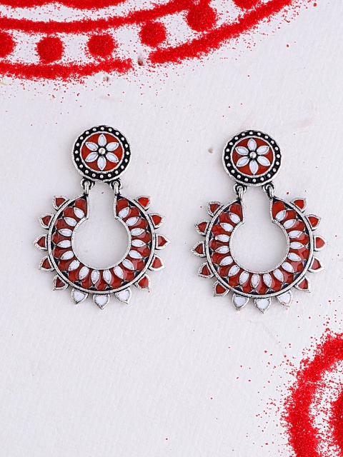 

Studio Voylla Silver-Toned & Red Oxidised Silver Plated Circular Drop Earrings