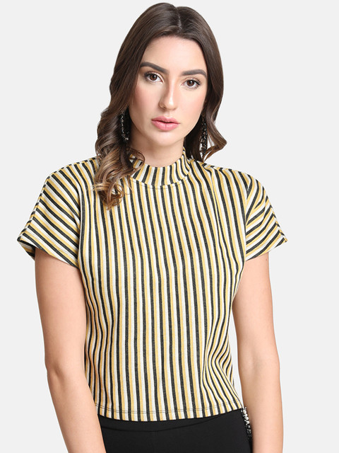 

Kazo Women Yellow Striped Turtle Neck T-shirt