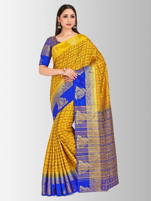 

MIMOSA Mustard Yellow & Gold-Coloured Art Silk Embellished Banarasi Saree