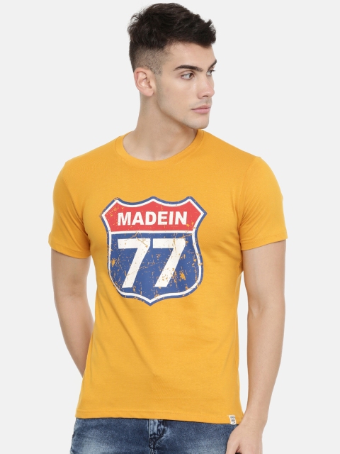 

Joven Men Mustard Yellow Printed Round Neck T-shirt