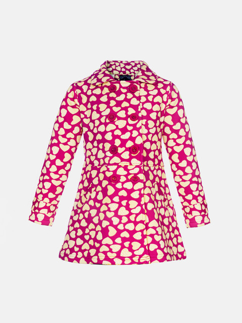 

Naughty Ninos Girls Pink & Cream-Coloured Fleece Pea Coat, Fuchsia