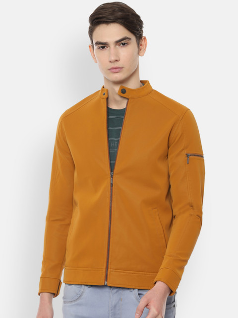 

V Dot Men Yellow Solid Biker Jacket