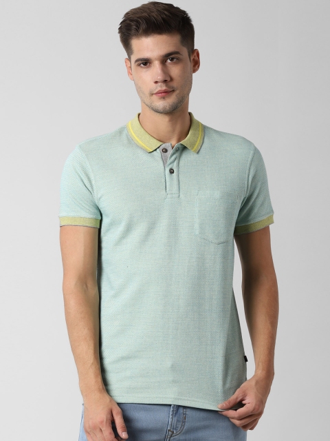 

Peter England Casuals Men Sea Green Self Design Polo Collar Slim Fit T-shirt