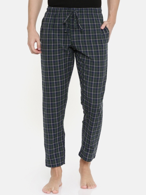 

Joven Men Green and Navy Blue Checked Lounge Pants