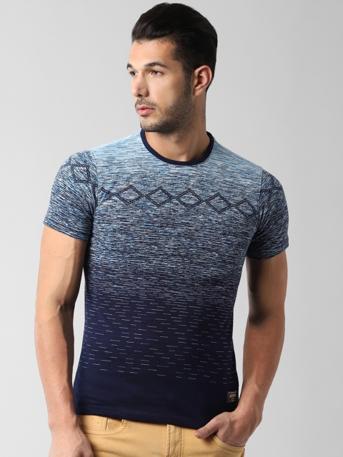 

Peter England Casuals Men Navy Blue Printed Round Neck Slim Fit T-shirt