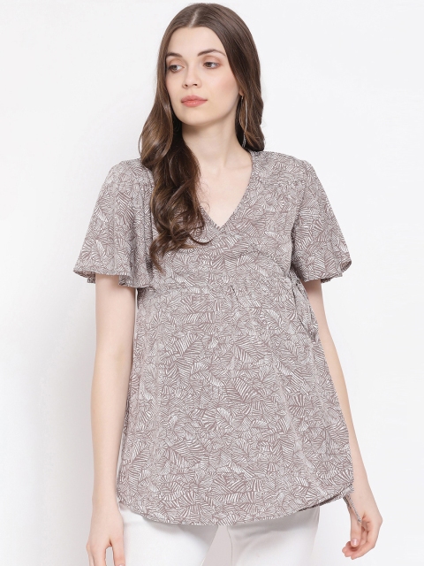 

Oxolloxo Women Brown Printed Maternity Tunic