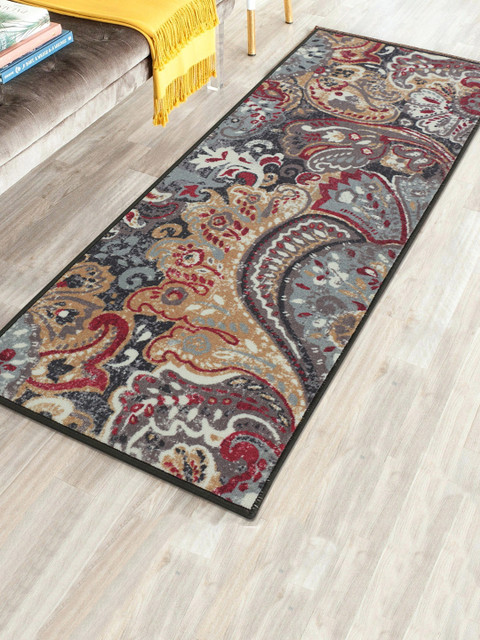 

RUGSMITH Grey & Maroon Patterned Anti-Skid Rectangle Floor Runner