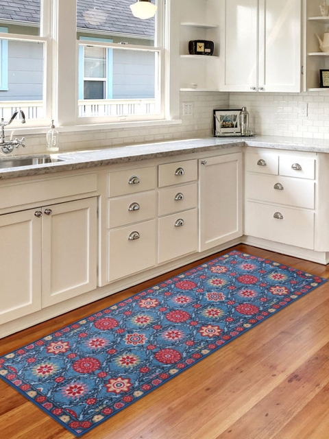 

RUGSMITH Blue & Red Patterned Anti-Skid Rectangle Floor Runner