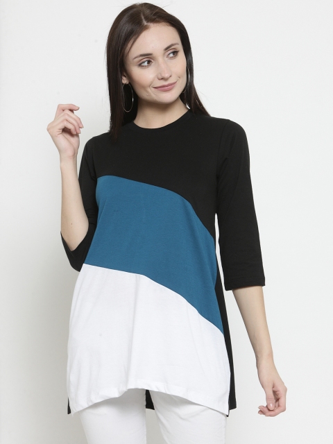 

Kalt Women Black & Teal Blue Colourblocked Top