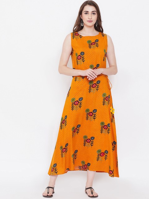

Bitterlime Women Mustard Yellow & Red Printed Top with Skirt
