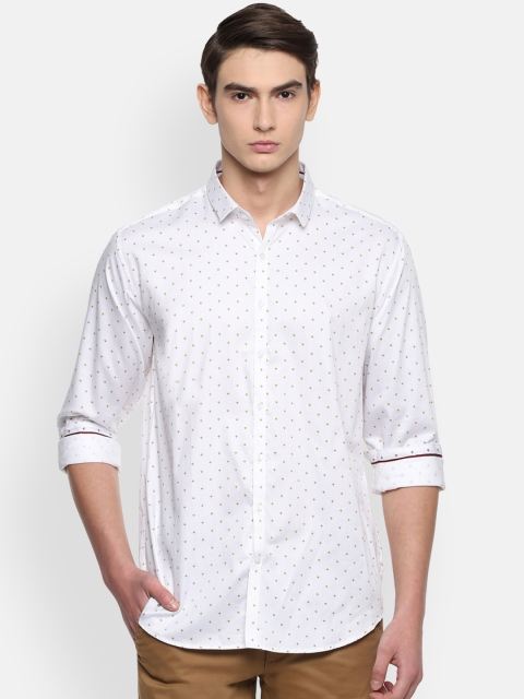 

V Dot Men White Slim Fit Printed Casual Shirt