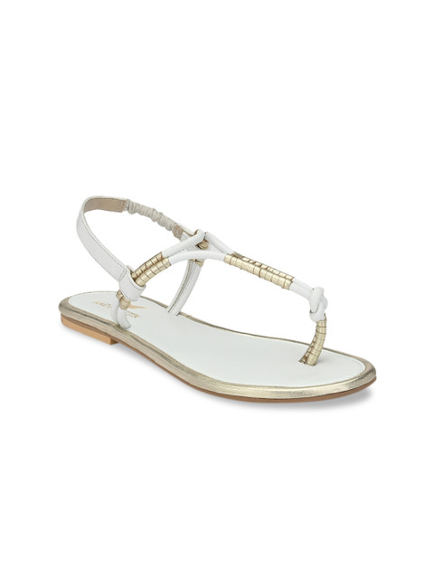 

AADY AUSTIN Women White & Gold-Toned Solid T-Strap Flats