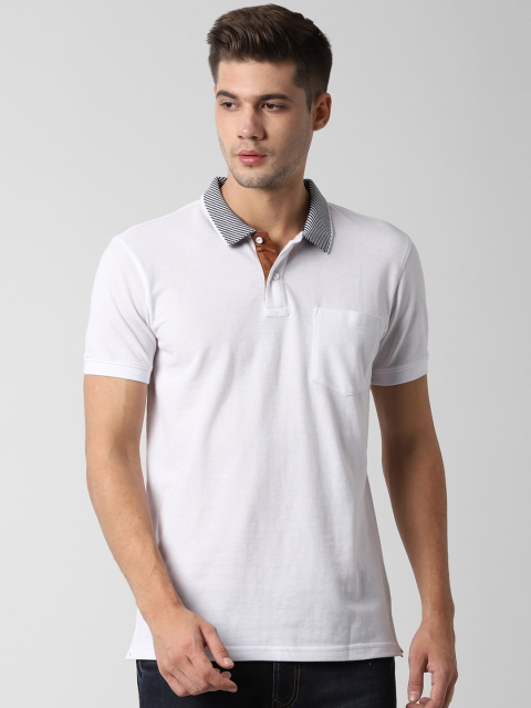 

Peter England Casuals Men White Solid Polo Collar Slim Fit T-shirt