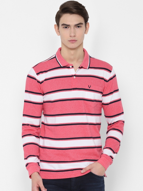 

Allen Solly Men Pink & White Striped Polo Collar T-shirt
