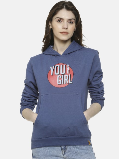 

Campus Sutra Women Blue & Red Printed Hooded Sweatshirt