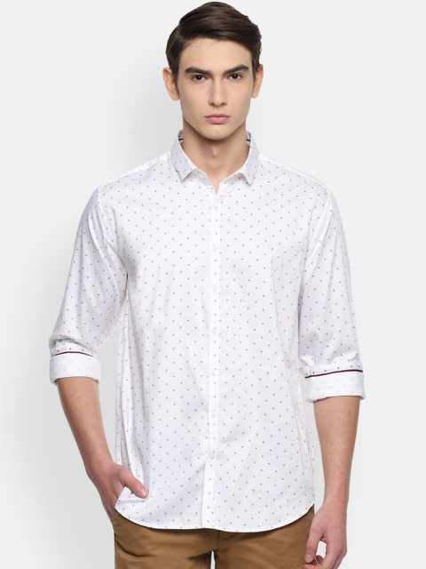 

V Dot Men White Slim Fit Printed Casual Shirt