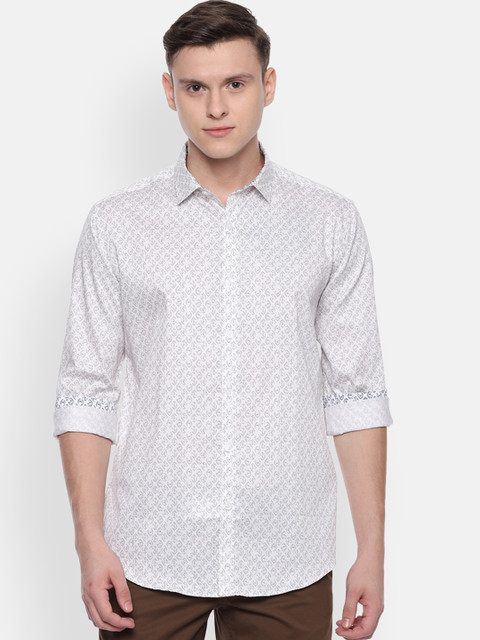 

V Dot Men White Slim Fit Printed Casual Shirt