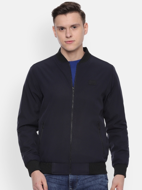 

Van Heusen Sport Men Navy Blue Solid Bomber Jacket