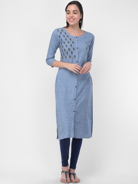 aayusika Women Blue Embroidered Straight Kurta