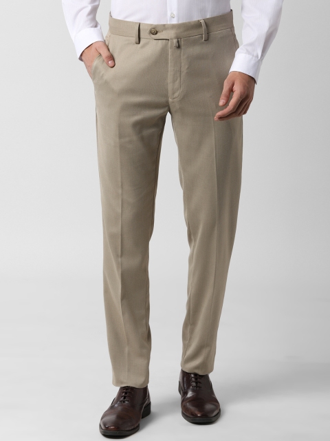 

Peter England Men Beige Slim Fit Self Design Formal Trousers
