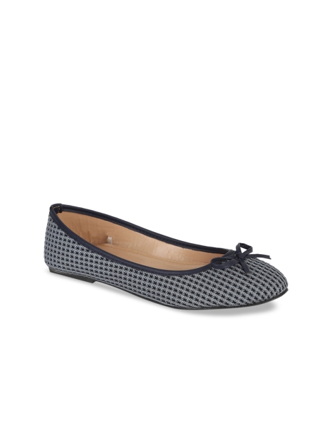 

People Women Navy Blue Printed Suede Ballerinas