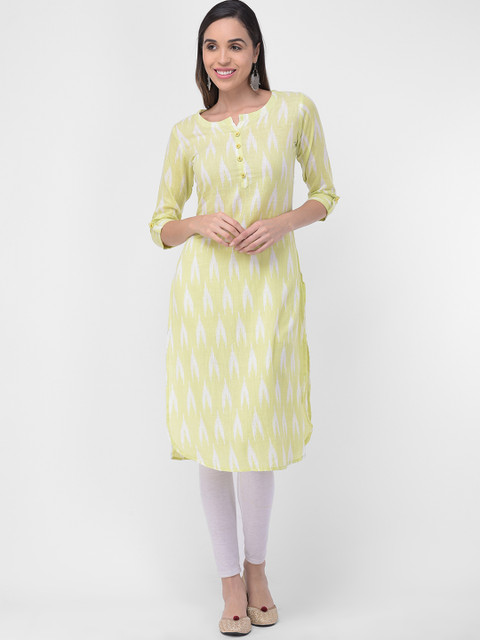 

aayusika Women Lime Green Printed Straight Kurta
