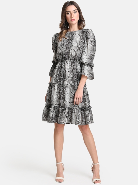 

Kazo Women Black Animal Printed A-Line Dress
