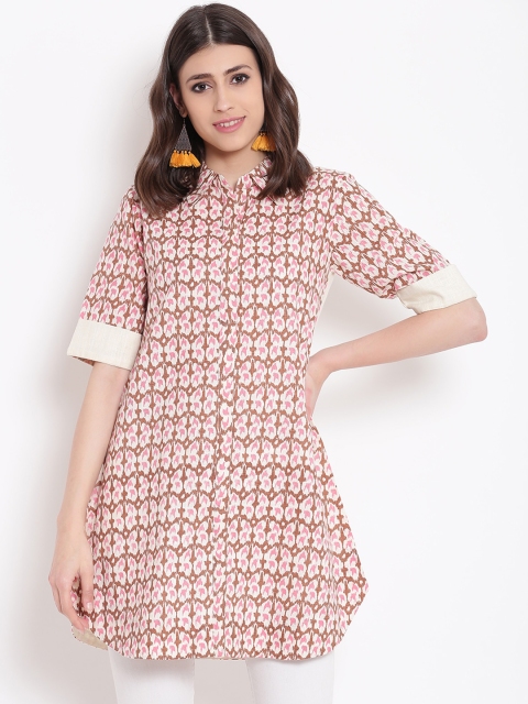 

Shakumbhari Women Brown & Pink Printed Tunic