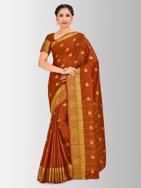 

MIMOSA Rust Poly Crepe Embellished Mysore Silk Saree