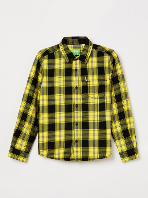 Bossini Boys Yellow & Black Regular Fit Checked Casual Shirt