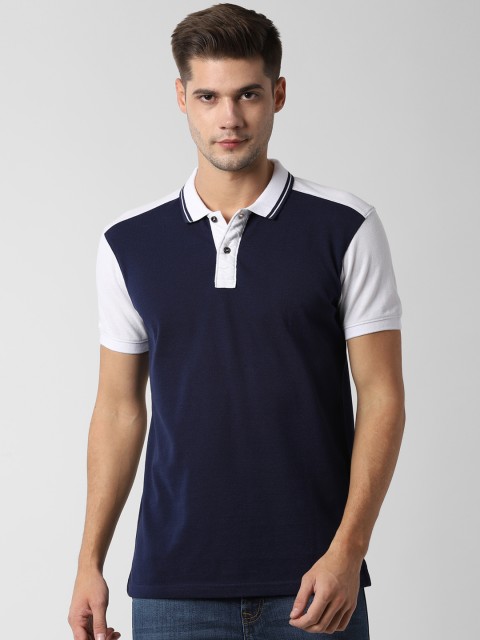 

Peter England Casuals Men Navy Blue Colourblocked Polo Collar Slim Fit T-shirt