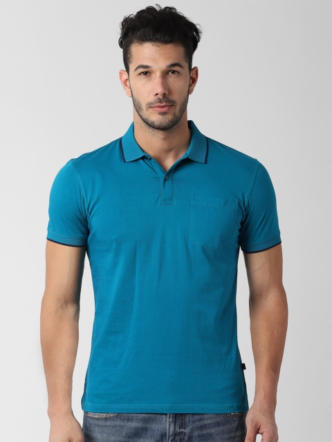 

Peter England Casuals Men Blue Solid Polo Collar Slim Fit T-shirt