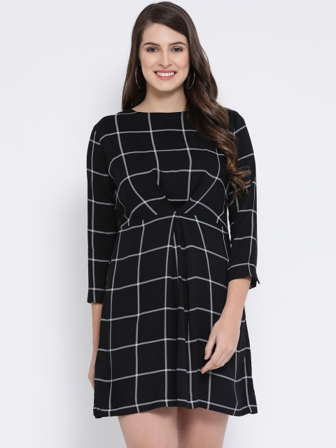

Oxolloxo Women Black & White Checked Fit and Flare Dress