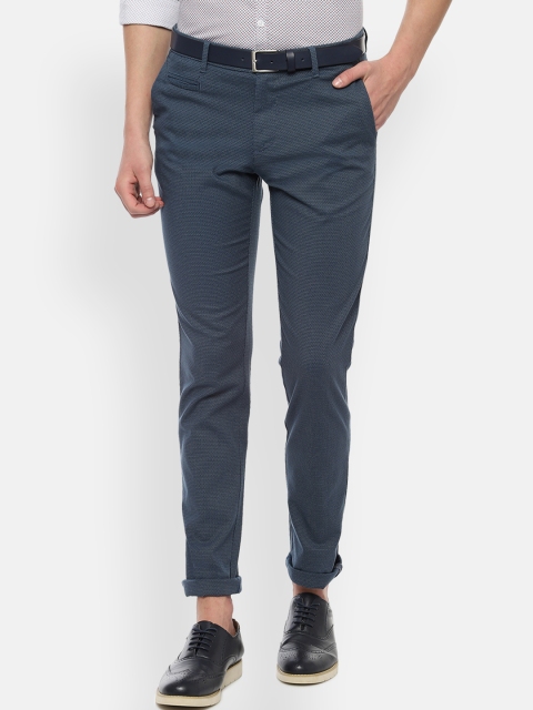 

V Dot Men Navy Blue Slim Fit Self Design Regular Trousers