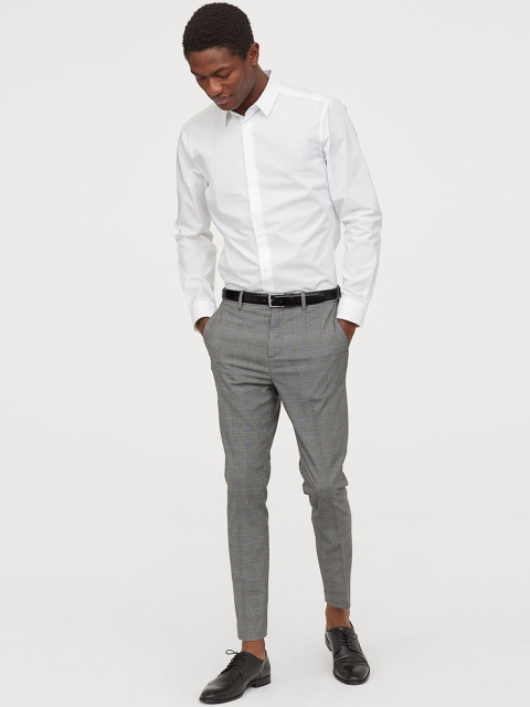 

H&M Men Black Checked Suit Trousers Skinny Fit